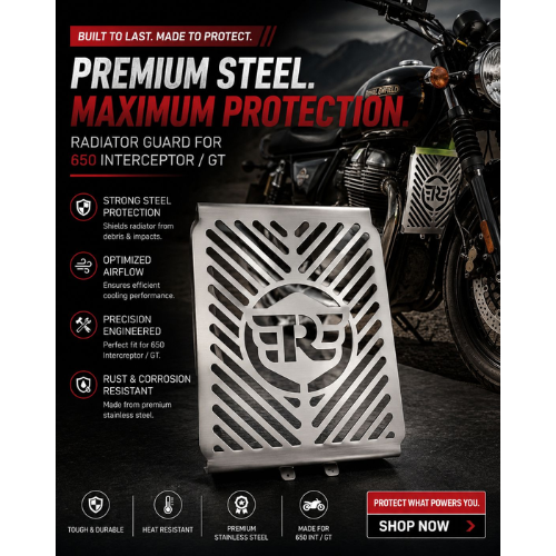 Stainless Steel Radiator Guard for Royal Enfield Interceptor 650 & GT 650 | Heavy Duty Premium Radiator Grill Cover with Logo
