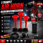 triple trumpet air horn kit 12v compressor loud