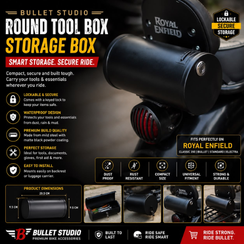 Bike Tool Box for Royal Enfield | Motorcycle Storage Box (Heavy Duty Steel)