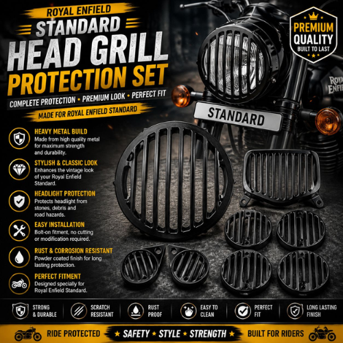 royal enfield standard headlight indicator grill set metal