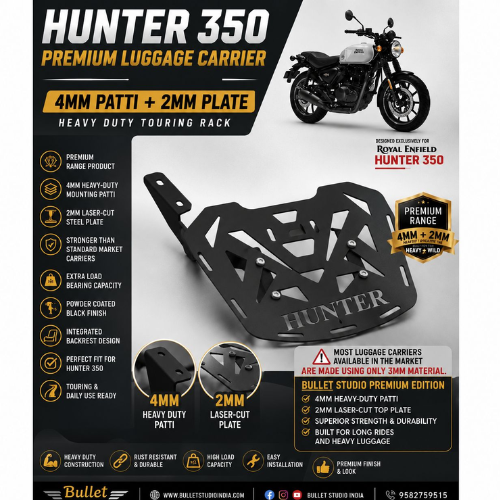 Royal Enfield Hunter 350 Carrier  | Heavy Duty Luggage Rack (4mm Patti + 2mm Plate)