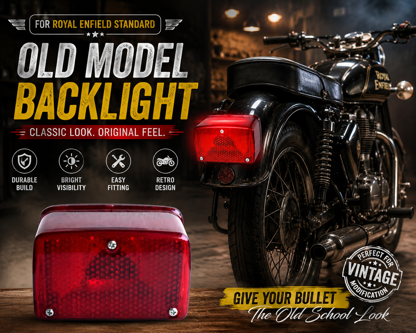 Royal Enfield Standard Old Model Backlight | Classic Vintage Tail Light for Bullet Standard