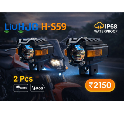 LIUHJG Space Ship H-S59 LED Fog Light for Motorcycle | Dual Color White & Yellow | IP68 Waterproof | High Power Auxiliary Light (2 Pcs)