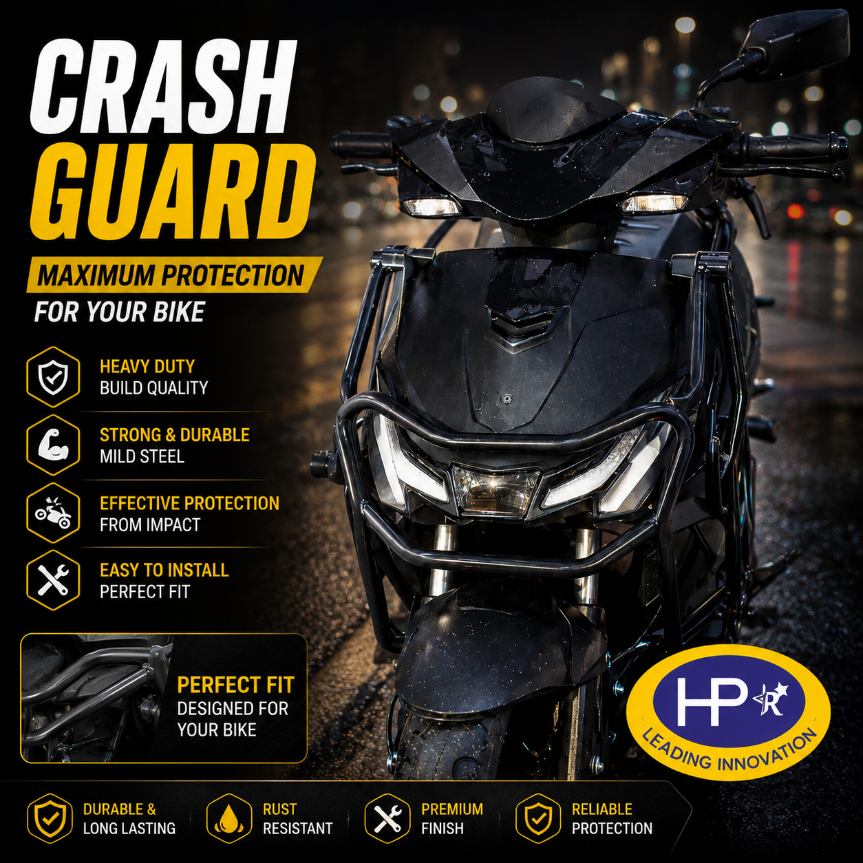 HP Crash Guard for Hero Xoom 125 | Heavy Duty Leg Guard | Black Powder Coated |