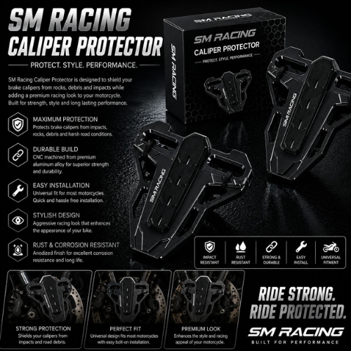 *SIMI Racing CNC Aluminium Brake Caliper Protector Black | Motorcycle Caliper Guard | Front Brake Protection Cover (Universal Fit)*