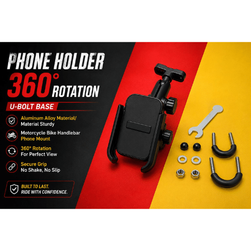 360 degree motorcycle mobile holder with U-bolt base and aluminum alloy build