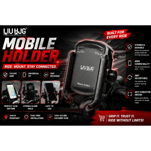 LIU HJG anti-vibration motorcycle mobile holder with secure grip and 360 rotation