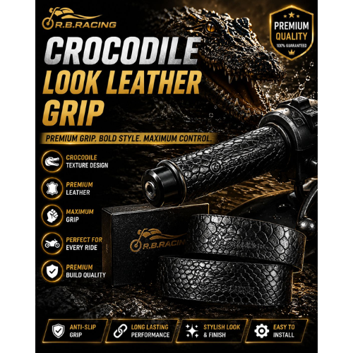 R.B. Racing Crocodile Look Leather Handle Grip for Motorcycle & Bike | Anti-Slip Premium Grip Covers | Universal Fit