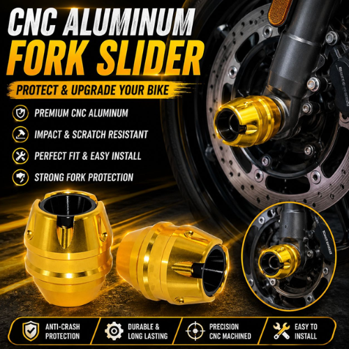 CNC Aluminium Motorcycle Axle Slider (Gold) | Front Wheel Crash Protector | Universal Bike Fork Slider Protection Set