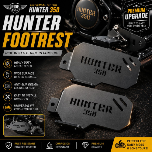 Royal Enfield Hunter 350 Pillion Footrest Plate | Rear Passenger Foot Support | Heavy Duty Metal Hunter Footrest (Set of 2)