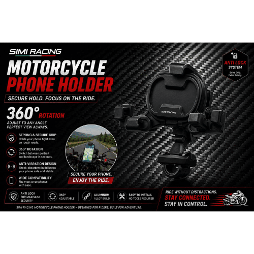 Simi Racing Motorcycle Phone Holder | 360° Anti-Vibration Mobile Holder for Bike