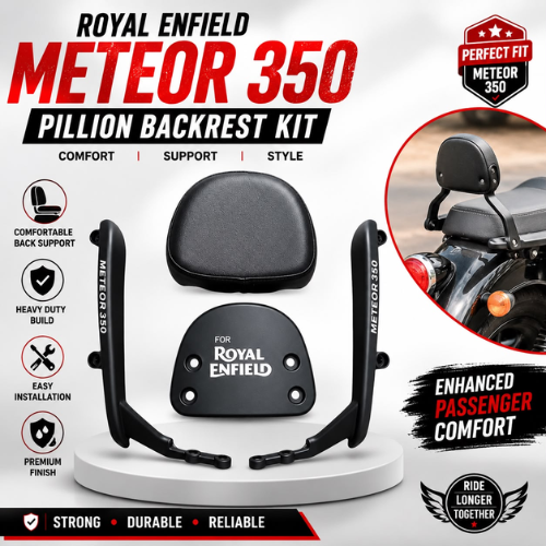 Royal Enfield Meteor 350 Backrest | Pillion Back Support with Mounting Arms (Comfort Kit)
