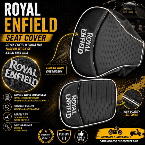royal enfield seat cover white thread work