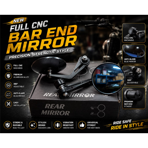 cnc bar end mirror round bike