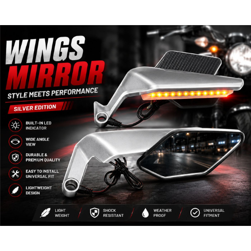 silver wings mirror with led