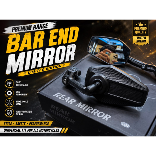 Premium Bar End Mirror Limited Edition | CNC Aluminium Universal Rear View Mirror (Anti-Glare, 360° Adjustable)