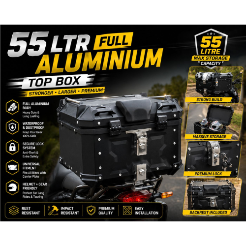 55 litre aluminium bike top box
