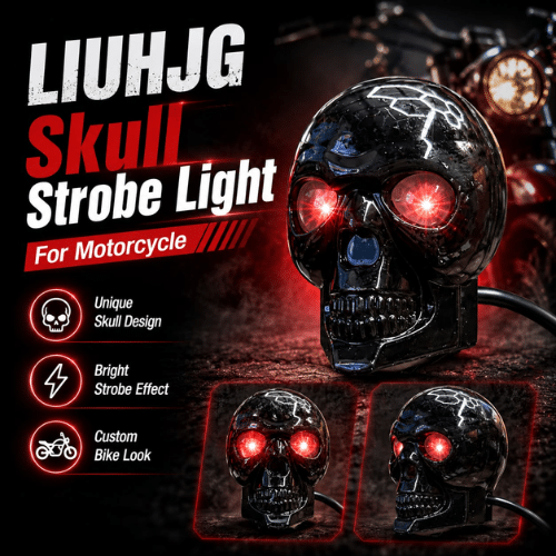 LIU HJG skull strobe light for bike with red LED eyes motorcycle custom light