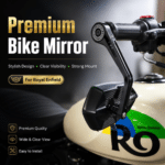 Premium Bike Rear View Mirror for Royal Enfield with stylish black finish, wide clear visibility, strong mounting and premium custom design.