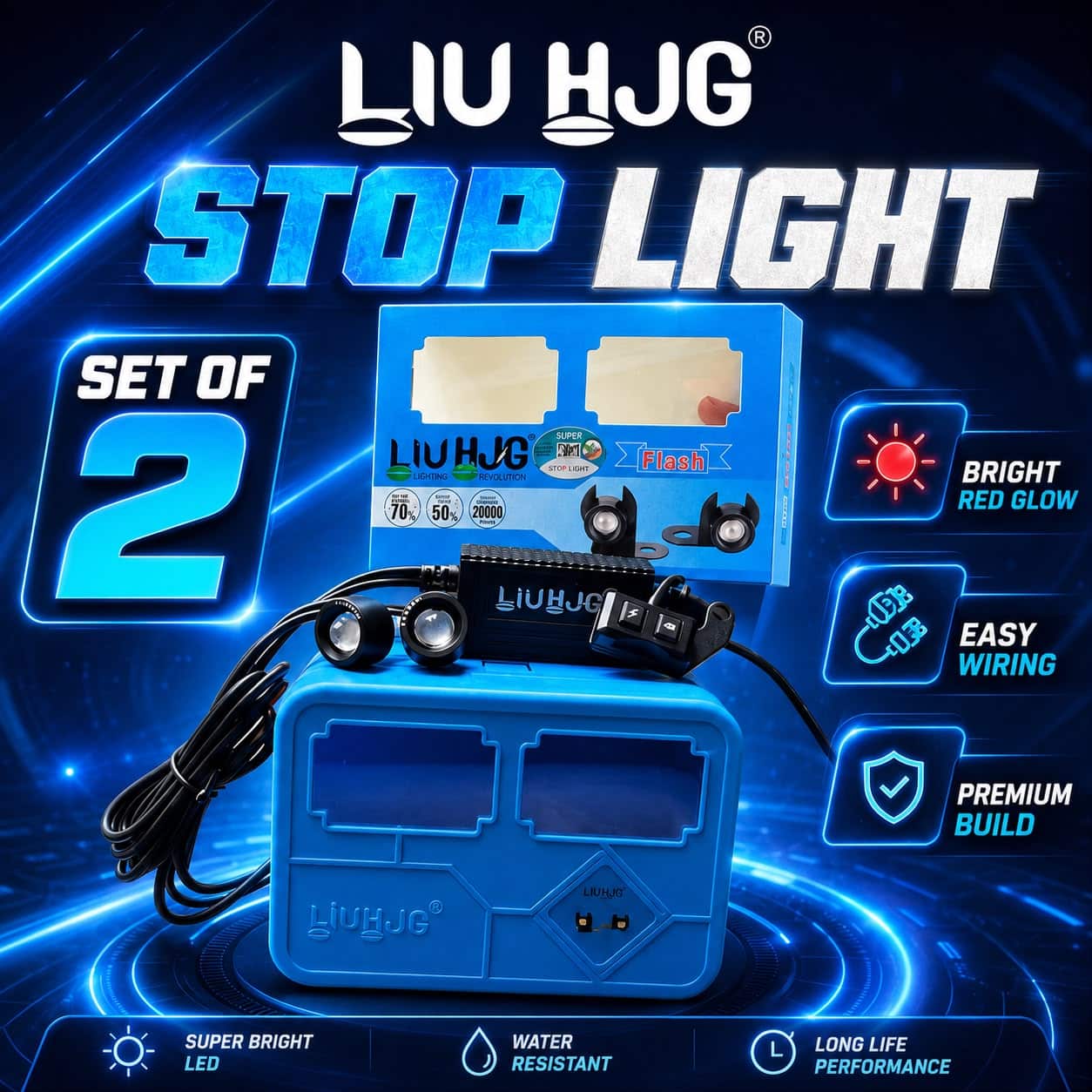 LIU HJG LED stop light for bike bright red brake light set of 2